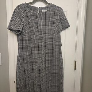 Calvin Klein Black and White Plaid Midi Shift Dress